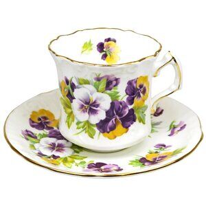 Hammersley 5721 Pansies Flat Cup & Saucer Vintage England Bone China Teacup